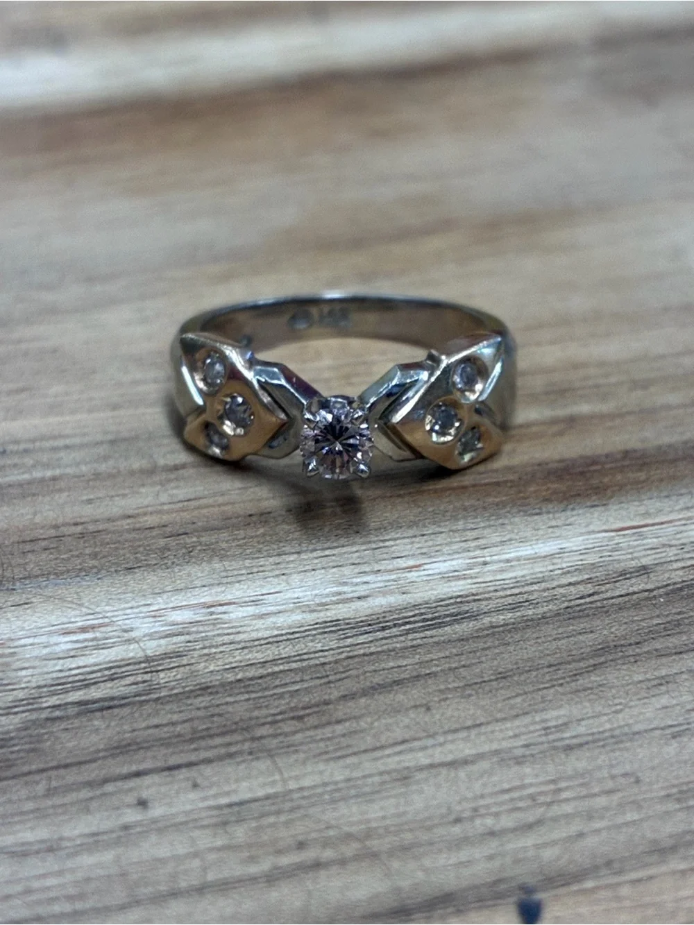 Estate 14K Two-Tone Gold Doublr Heart Bypass Diamond Ring InterGold Globe Size 6